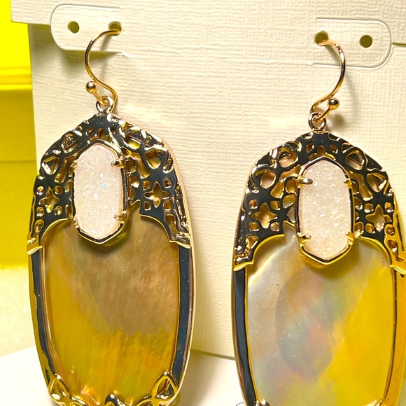 NWT Kendra Scott Deva Earrings Rose Gold Brown Pearl & Iridescent Drusy So RARE! - Picture 7 of 12